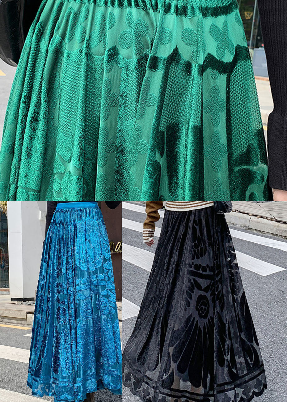 Blue Jacquard Velour Pleated Skirt Winter