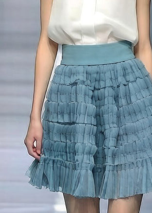 Blue Elastic Waist Tulle Skirt Wrinkled