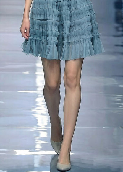 Blue Elastic Waist Tulle Skirt Wrinkled