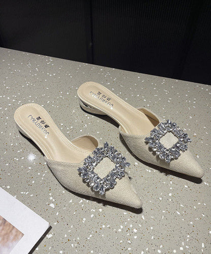 Blue Suede Zircon Slide Sandals Pointed Toe