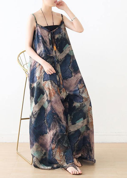 Blue Suspender Print Summer New Oversized Wide Leg Pants