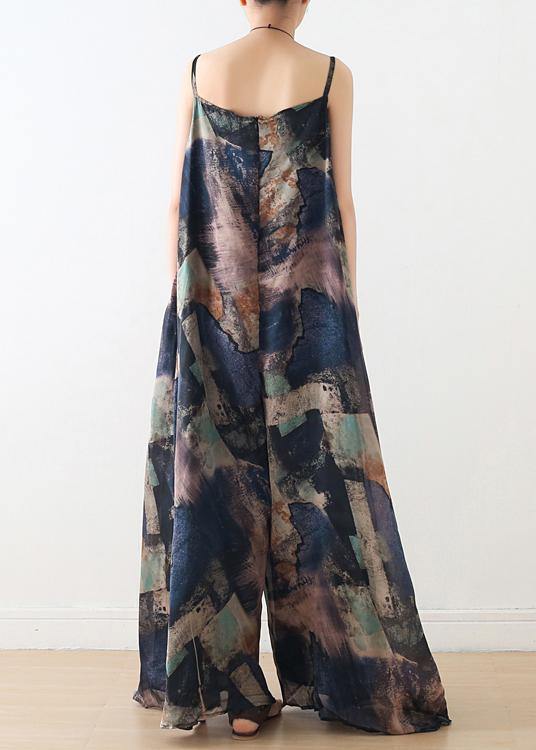Blue Suspender Print Summer New Oversized Wide Leg Pants