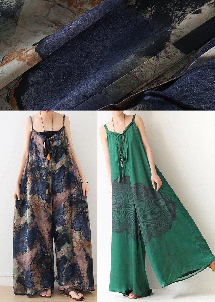 Blue Suspender Print Summer New Oversized Wide Leg Pants
