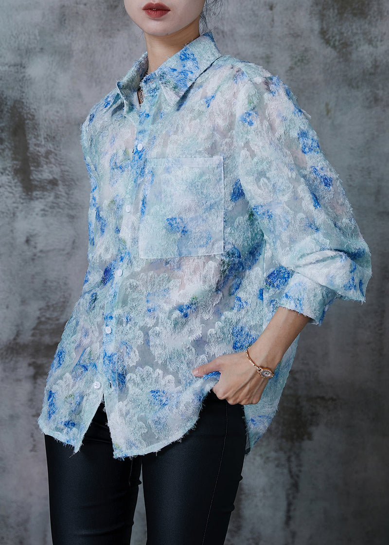 Blue Tie Dye Upf 50+ Shirt Tops Tasseled Summer