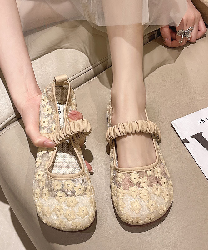 Blue Walking Sandals Tulle Embroidery Buckle Strap Splicing