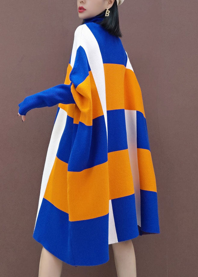 Blue Orange Knit Dresses Batwing Sleeve Spring
