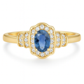 Blue Oval Halo Ring