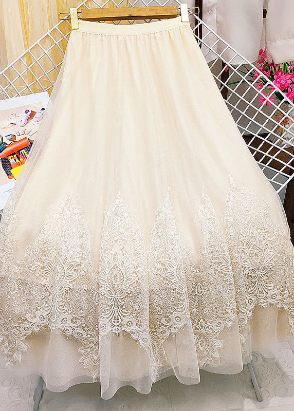 Apricot Asymmetrical Patchwork Lace Tulle Skirt Summer