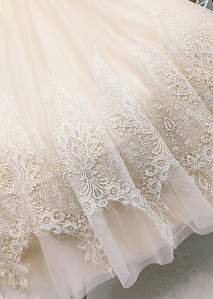 Apricot Asymmetrical Patchwork Lace Tulle Skirt Summer