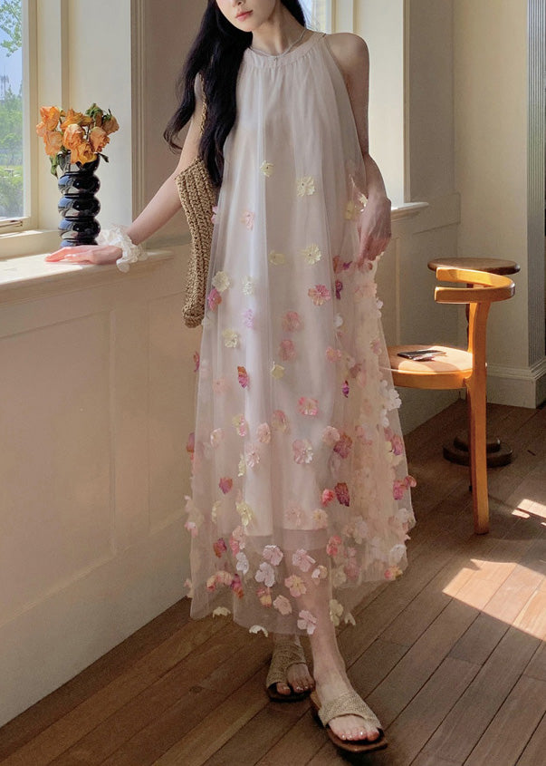 Apricot Oversized Decorated Tulle Holiday Dresses Sleeveless