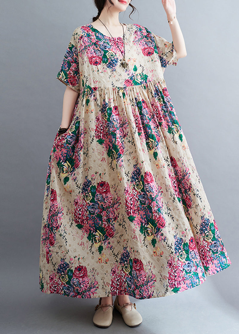 Apricot Oversized Exra Large Hem Cotton Holiday Dress Summer