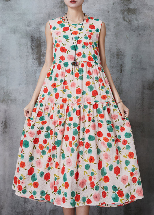 Apricot Print Cotton Beach Dress Summer