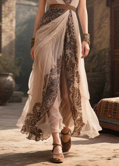 Apricot V Neck Print Chiffon Cami Dress Summer