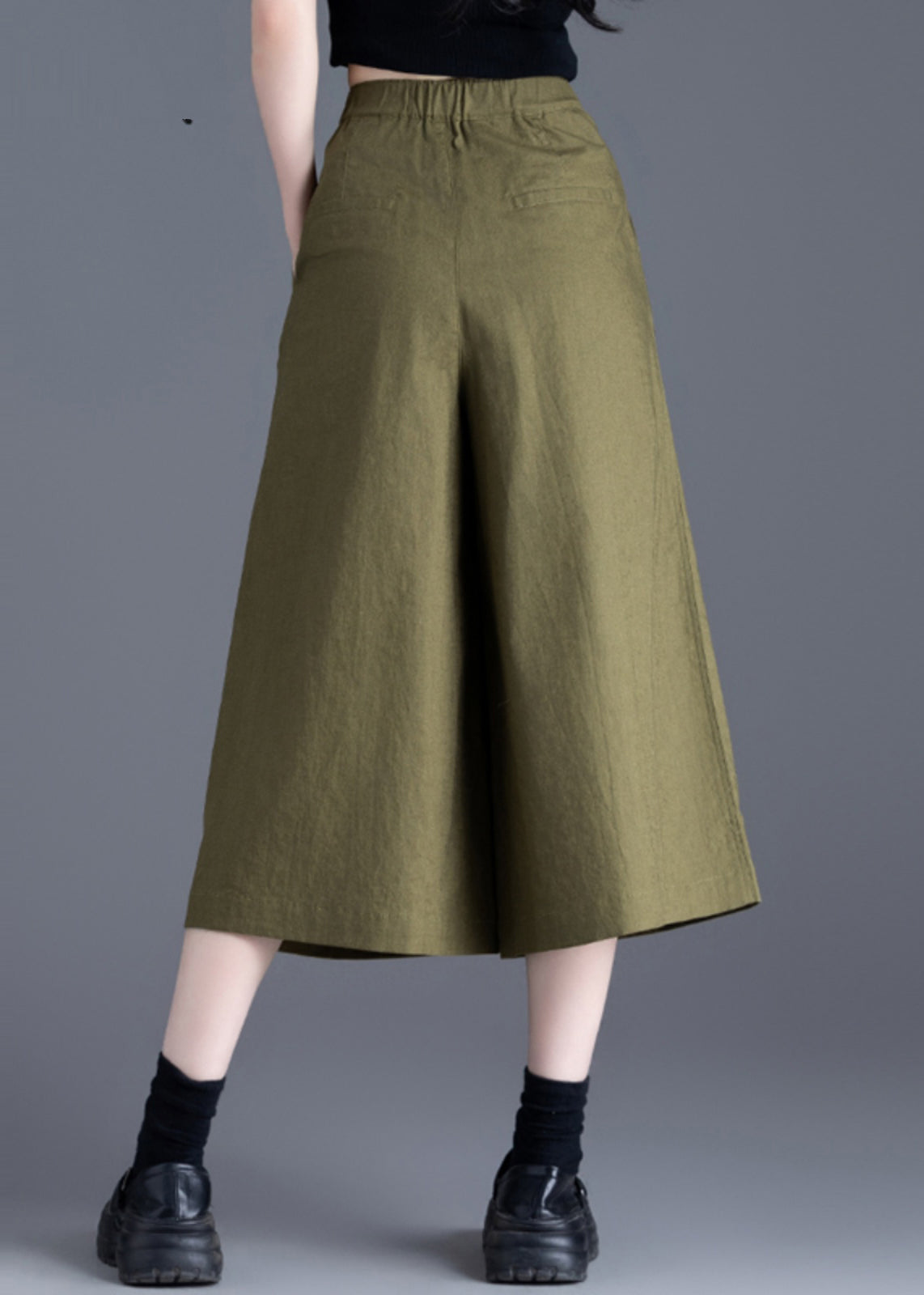 Army Green High Waist Linen Wide Leg Pants Summer