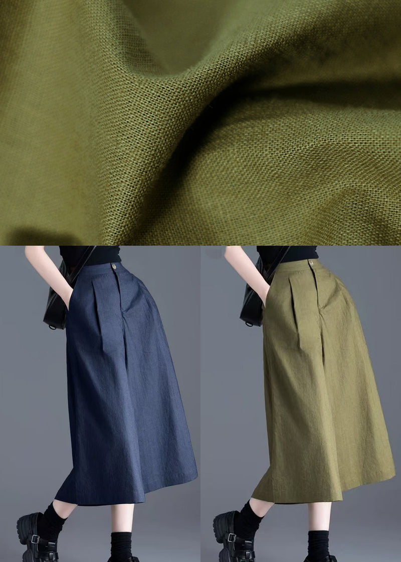 Army Green High Waist Linen Wide Leg Pants Summer