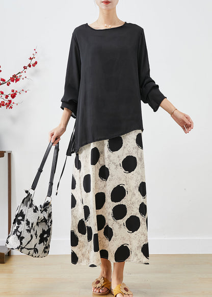 Asymmetrical Print Draping Chiffon Dress Two Pieces Set Fall