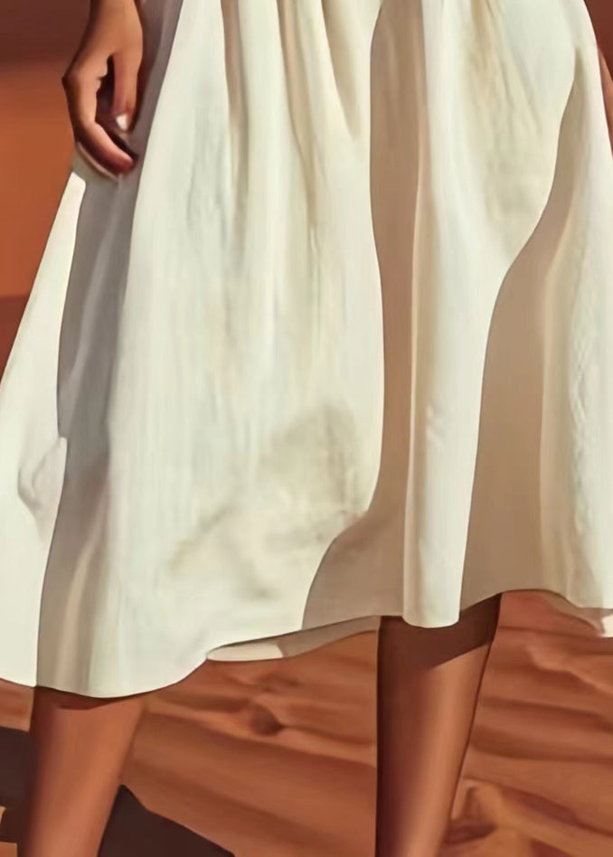 Beige Button High Waist Cotton Skirts Summer
