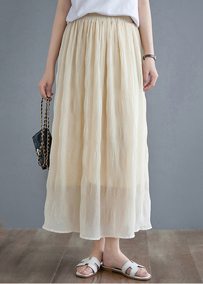 Beige High Waist Draping Cotton Pleated Skirts Summer