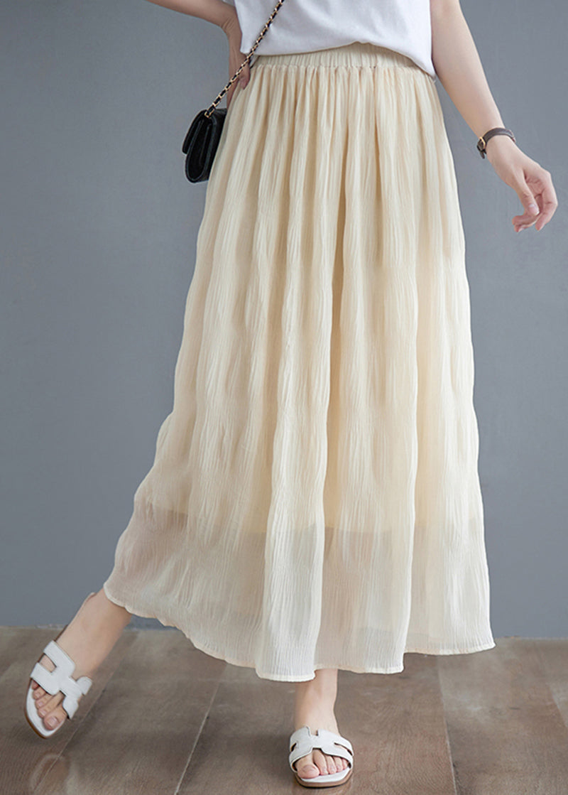 Beige High Waist Draping Cotton Pleated Skirts Summer