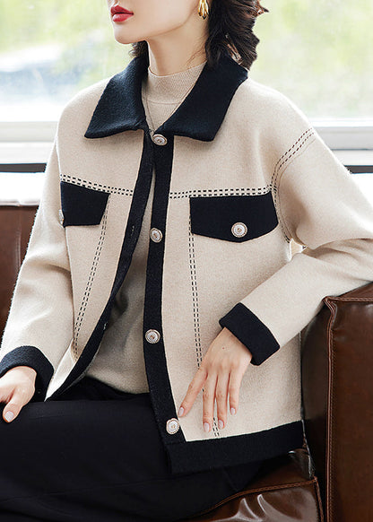 Beige Peter Pan Collar Button Knit Cardigans Fall