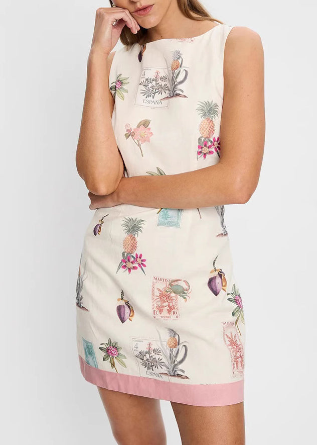Beige Slash Neck Patchwork Mid Dresses Summer