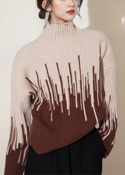 Beige Turtleneck Thick Knit Sweater Spring