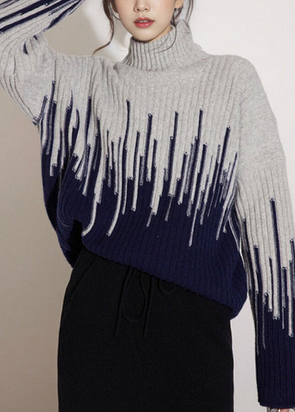 Beige Turtleneck Thick Knit Sweater Spring