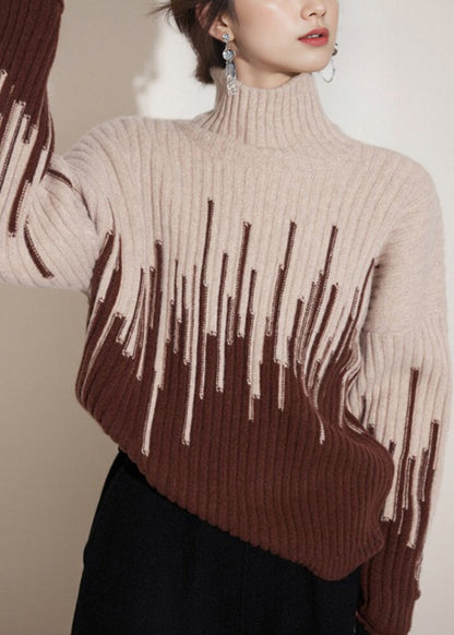 Beige Turtleneck Thick Knit Sweater Spring