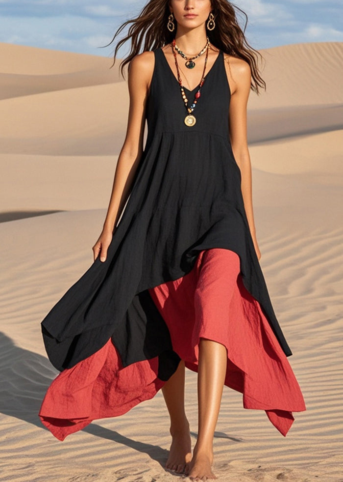 Black Asymmetrical Exra Large Hem Cotton Sundress Summer