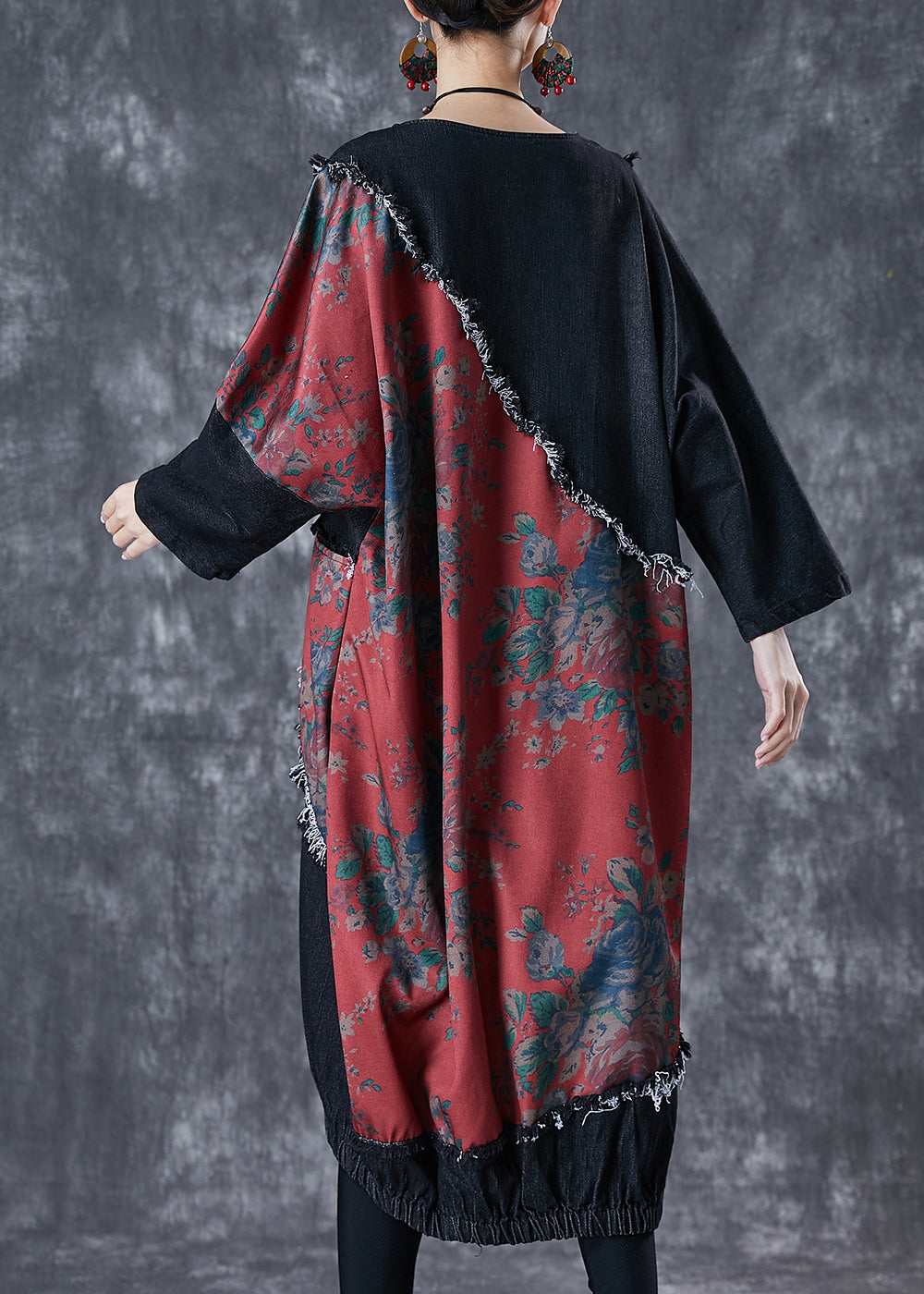 Black Asymmetrical Patchwork Denim Holiday Dress Fall