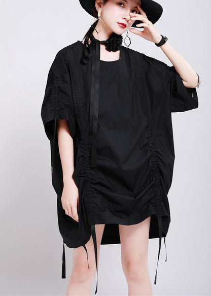 Black Cinched Summer Cotton Dress