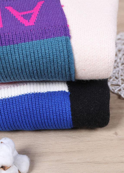 Black Colorblock Letter Fall Knit Sweater