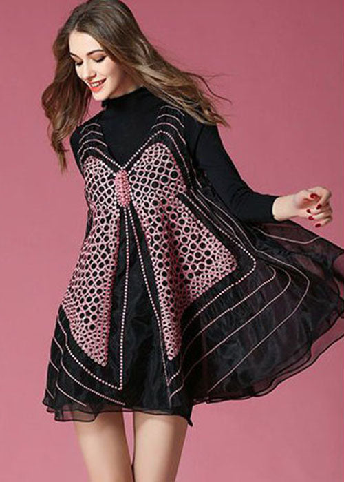 Black Embroideried Butterfly Organza Two Piece Set Clothing Spring