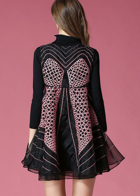 Black Embroideried Butterfly Organza Two Piece Set Clothing Spring