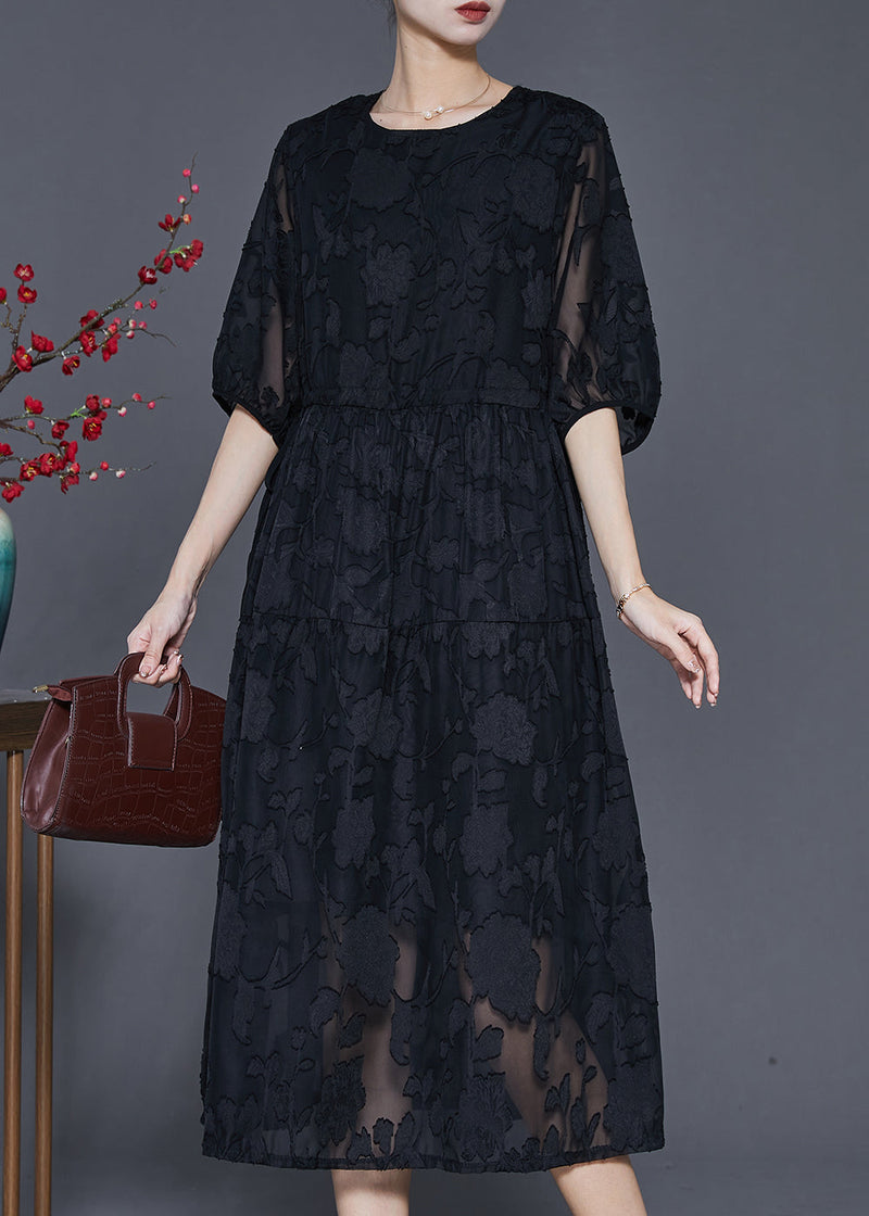 Black Jacquard Chiffon Robe Dresses Summer