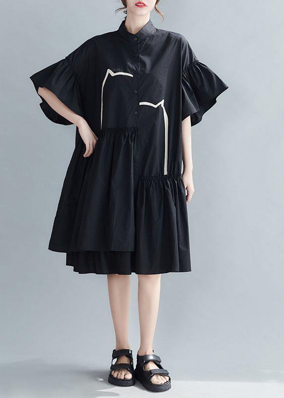 Black Loose Patchwork Ruffles Summer Long Dress