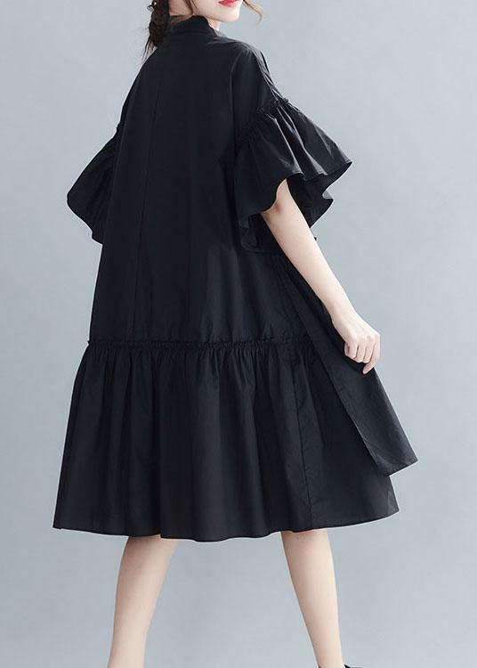 Black Loose Patchwork Ruffles Summer Long Dress
