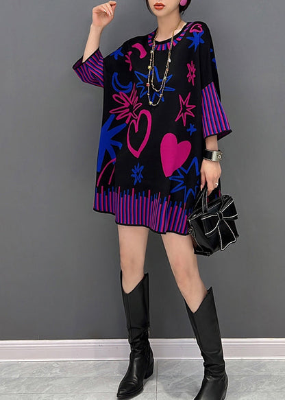 Black O-neck Print Thick Knit Sweater Fall