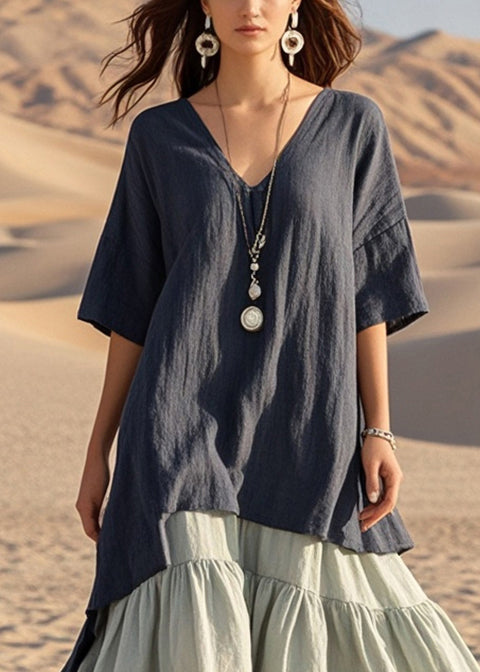 Black Oversized Patchwork Cotton Holiday Dress Summer