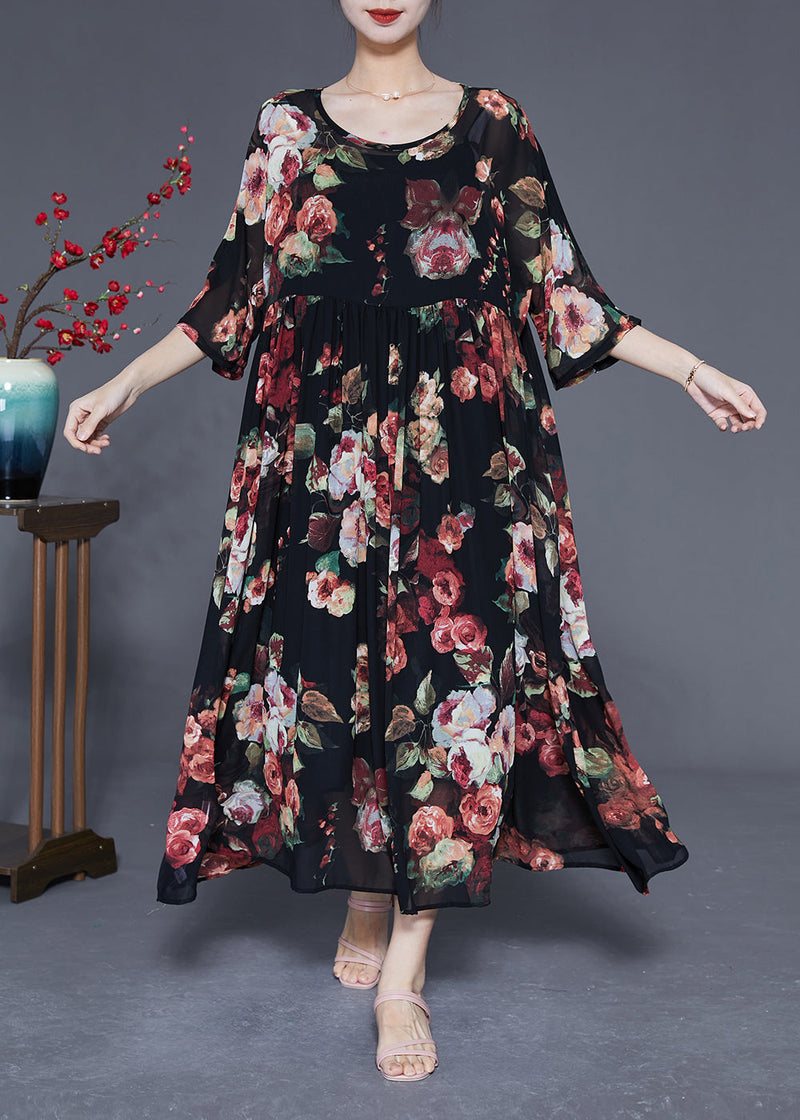 Black Oversized Print Chiffon Dress Summer