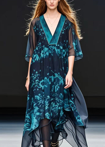 Black Oversized Print Chiffon Robe Dresses Summer