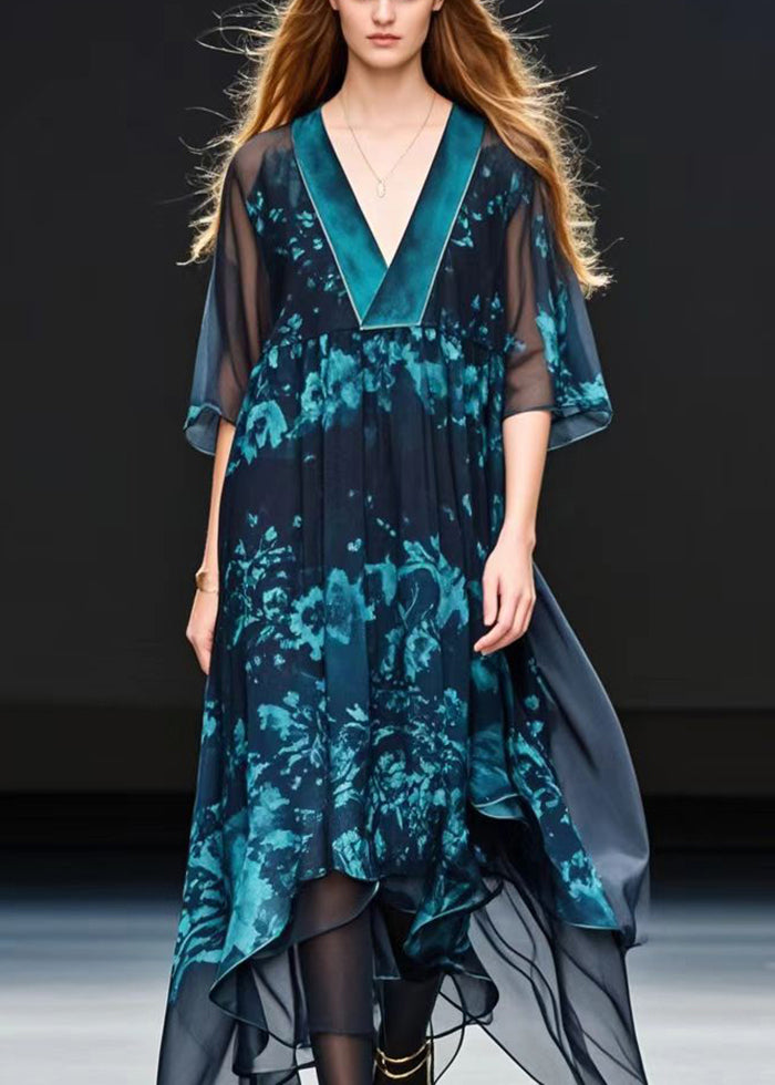 Black Oversized Print Chiffon Robe Dresses Summer