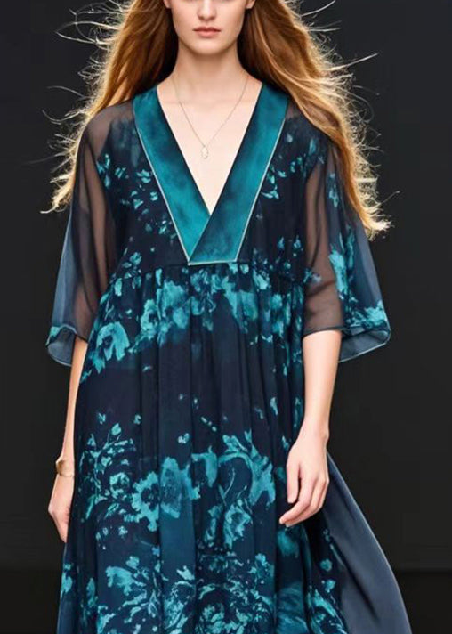 Black Oversized Print Chiffon Robe Dresses Summer
