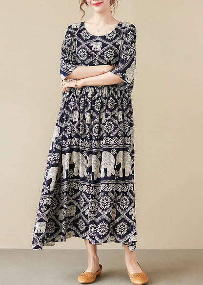Black Oversized Print Cotton Dresses Summer