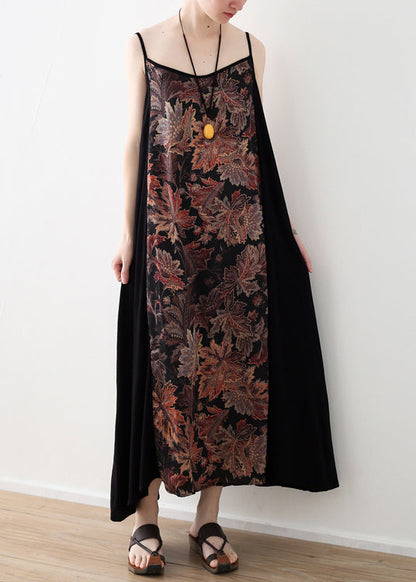 Black Patchwork Chiffon Spaghetti Strap Beach Dress Summer