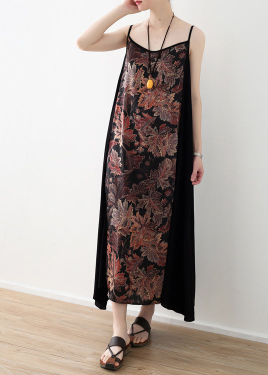 Black Patchwork Chiffon Spaghetti Strap Beach Dress Summer