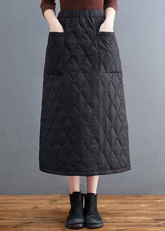 Black Pockets Fine Cotton Filled Skirts Winter