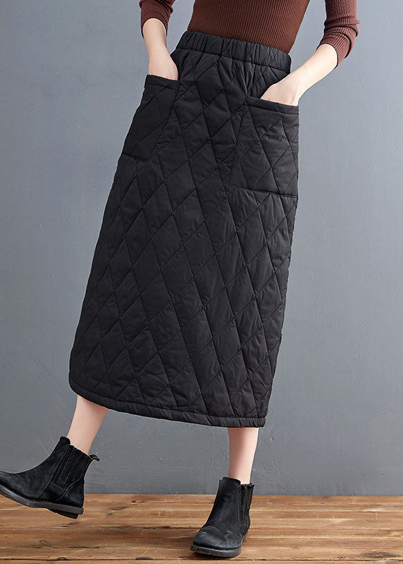 Black Pockets Fine Cotton Filled Skirts Winter
