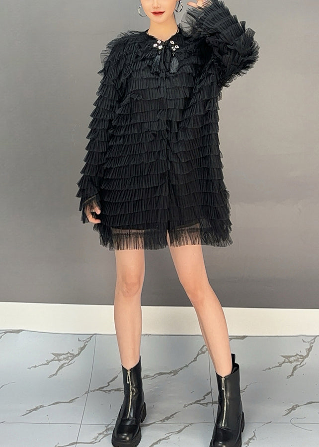 Black Tulle Patchwork Mid Dresses Spring