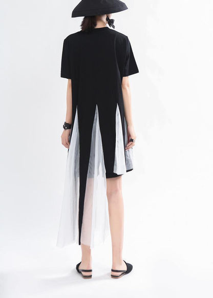 Black Asymmetrical Design Mid Summer Cotton Dress